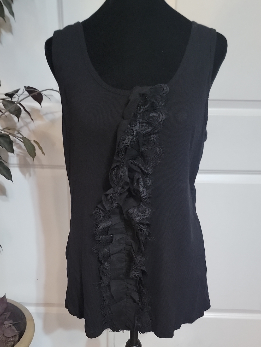 (#30) Allen B. By Allen Schwartz Black Ruffle-Front Tank Top